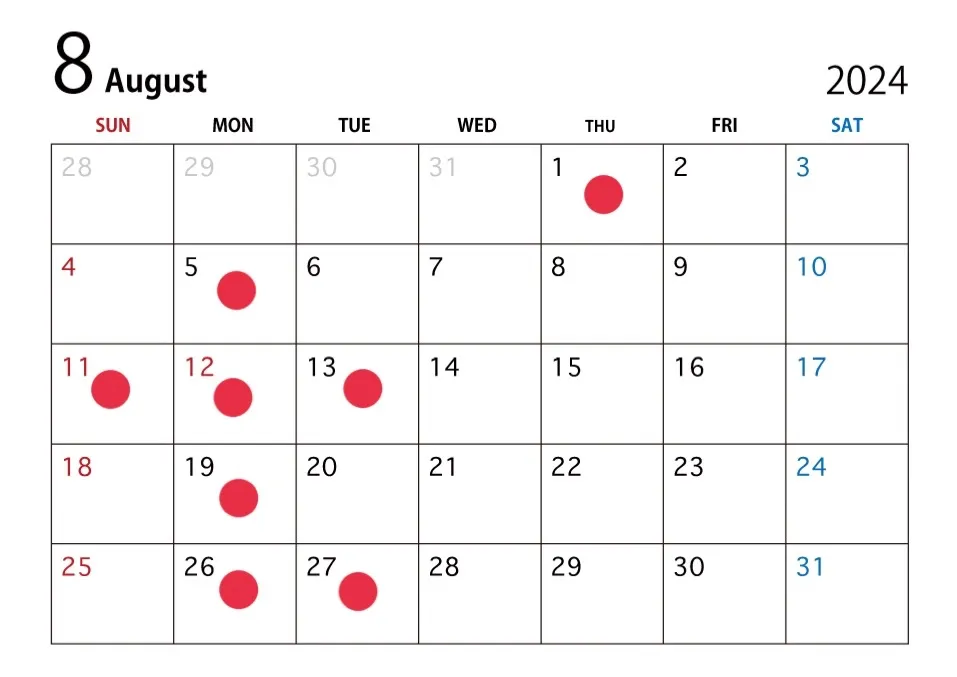 ８月の営業日はこちらをチェック♪